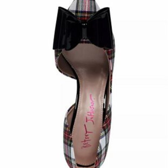 NWB Betsey Johnson Prince-P Bow Pumps 8 - SOLD OUT in this size RED/WHITE PLAID - Picture 6 of 7